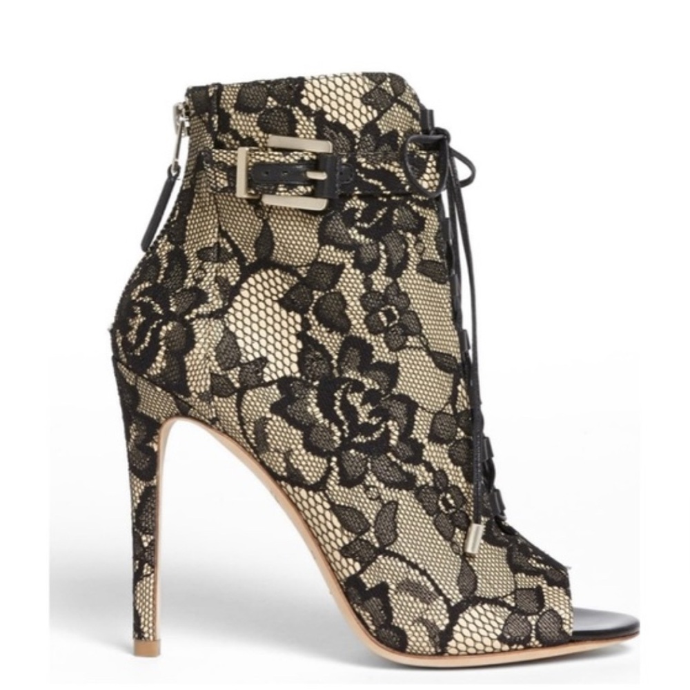 B Brian Atwood Linford Black Lace Ankle Booties